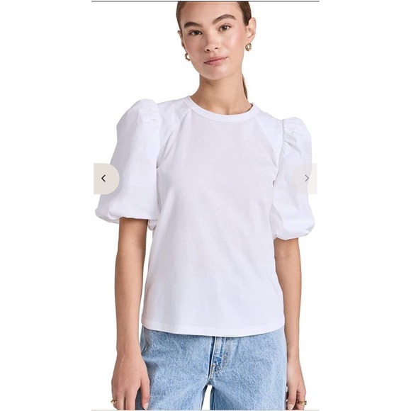 Veronica Beard Tops - Veronica Beard Morrison Top Women's XS White Puff Sleeve Crew Neck Cotton Shirt